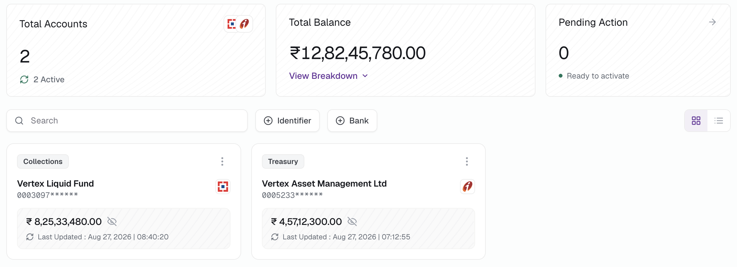 Open dashboard showing total balance across connected accounts